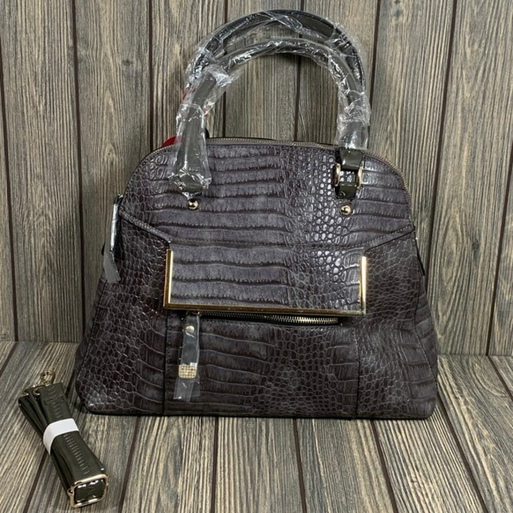 RImen & Co Tote Purse Shoulder‎ Bag Large Gray Faux Alligator Leather Vinyl
